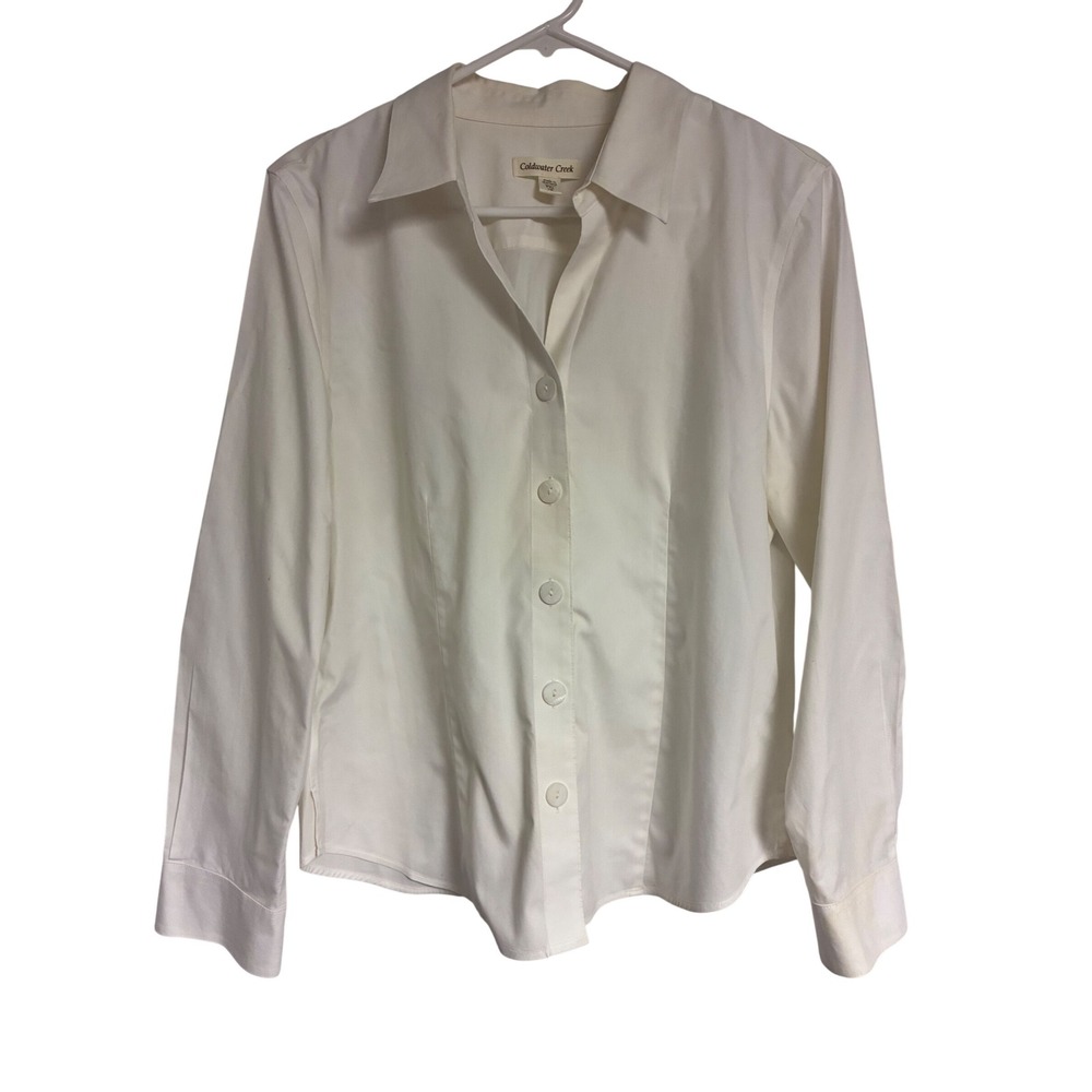 Coldwater Creek White Button Down Shirt Women Petite XL 100% Cotton Long Sleeve